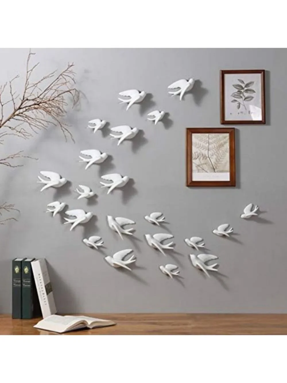Set of 6 White Ceramic Bird Wall Decor - Doves, Sparrows & Swallows for Home
